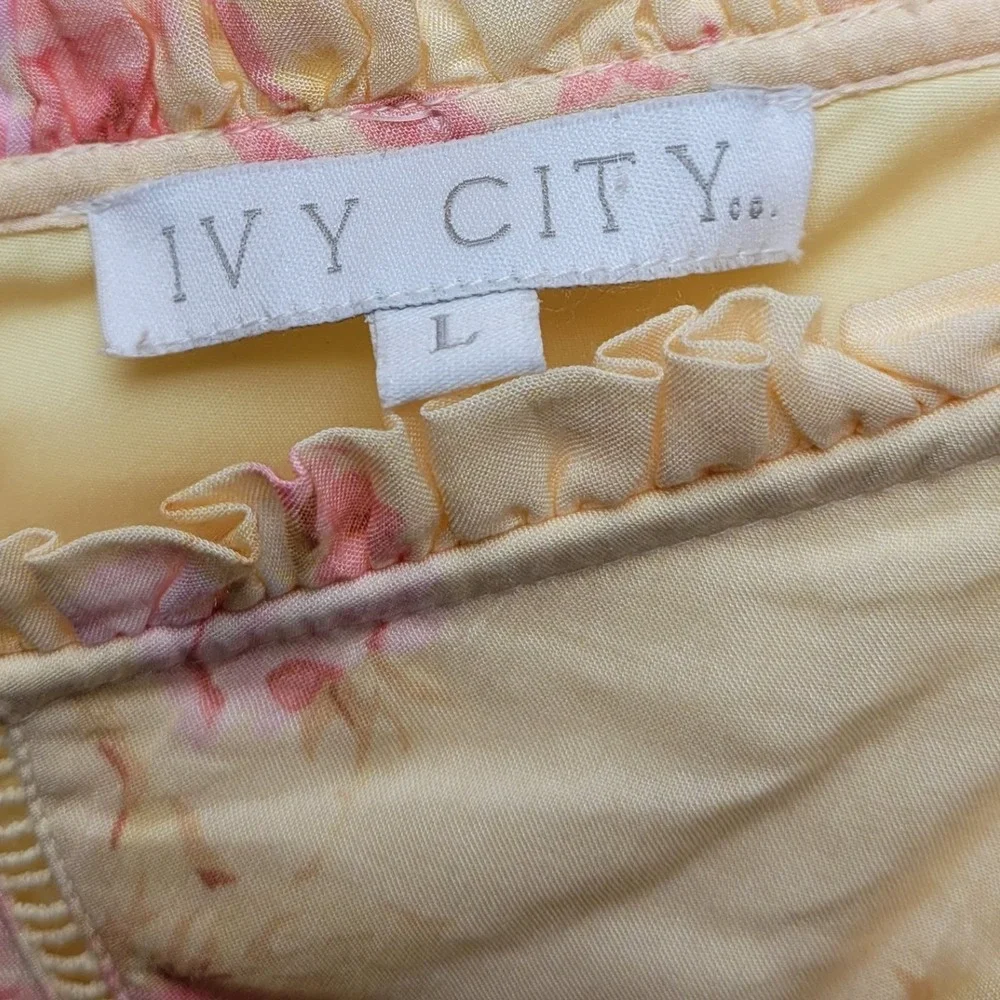 Ivy City Cassidy Yellow Floral Midi Dress L Cottagecore Romantic Kentucky Derby - Picture 5 of 8